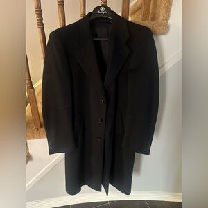 Men's Long Black Pea Coat with Tailored Lapels